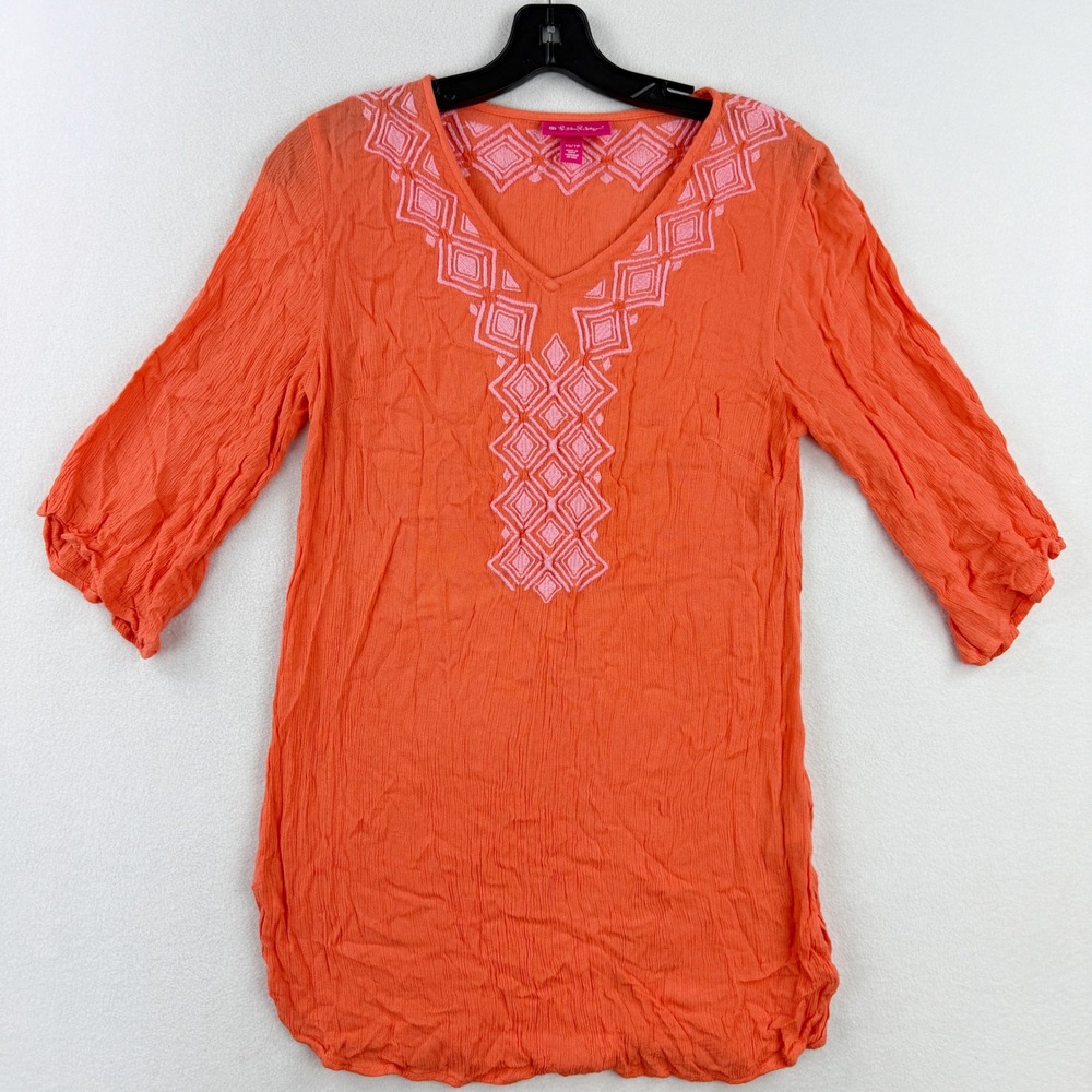 LILLY PULITZER FOR TARGET Camellia Gauze Coral Embroidered‎ Tunic Top XS Womens